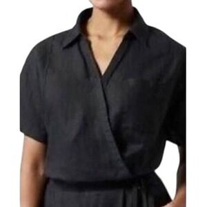 Athleta Playa Linen Wrap Around Crop Top Womens Black Casual Lightweight‎ Small